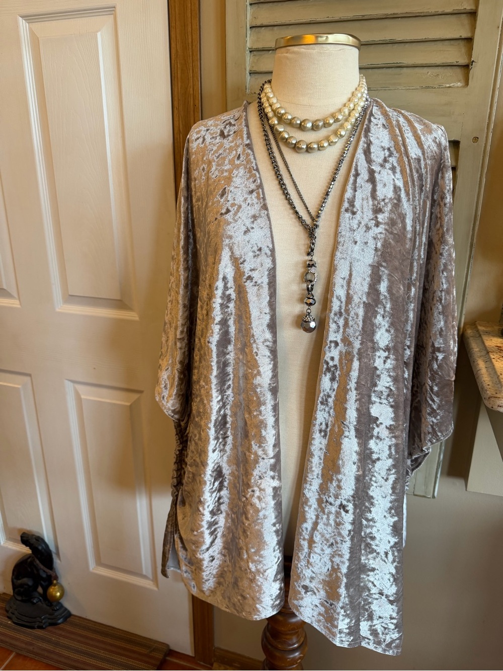 Do everything in love Shimmery Silver Taupe Draped Top